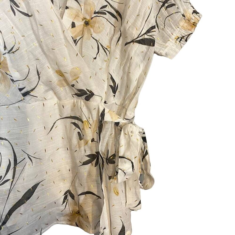 Harve Benard White & Pink Floral Short Sleeve V-neck Wrap Blouse Women Sz S - Picture 7 of 8